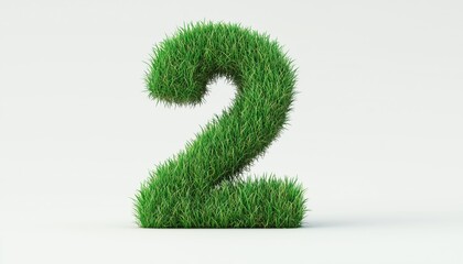 White Background With Number 2 And Eco-Friendly Grass Design In The Foreground. A Minimalist And Natural Aesthetic In Modern Design.