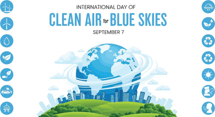 Fototapeta premium International day of clean air for blue skies poster with earth, buildings, and green landscape