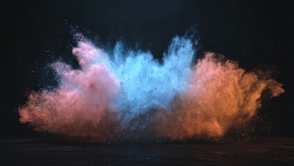 Abstract explosion of colored powder on dark surface