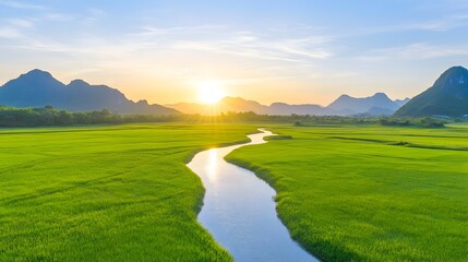 Obraz premium A river runs through a grassy field