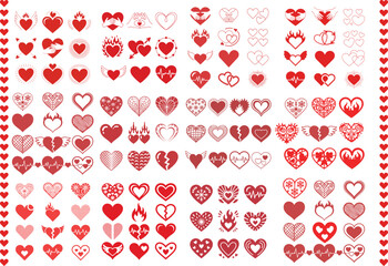 Collection of Red Heart Icons and Vector Graphic Elements for Valentines Day and Love Themes