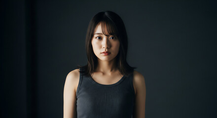 Fototapeta premium モノトーン背景で佇む女性のポートレート