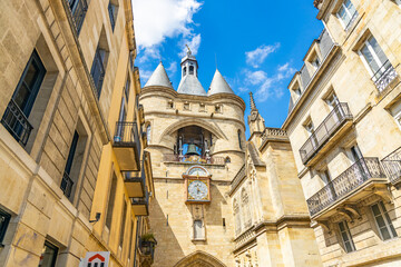 Top part of the Grosse Cloche tower in Bordeaux, France