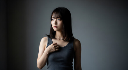 Fototapeta premium モノトーン背景で佇む女性のポートレート