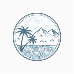 Tropical Island Landscape in a Circle Design