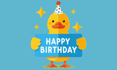 Happy Birthday Duck: A Cheerful Celebration
This charming illustration features a cute, yellow rubber duck holding a 