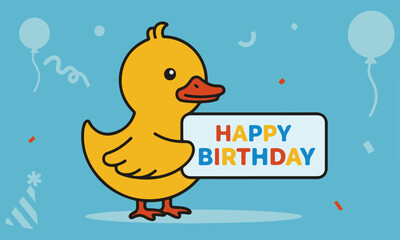 Happy Birthday Duck: A Cheerful Celebration
This charming illustration features a cute, yellow rubber duck holding a 