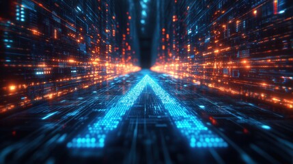 Digital pathway glowing with vibrant codes