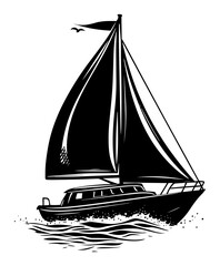 Classic sail yacht cutting through waves – elegant nautical silhouette illustration
