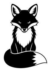 Sitting fox with fluffy tail – stylized woodland animal silhouette logo
