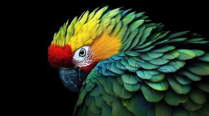 Colorful parrot profile against black background