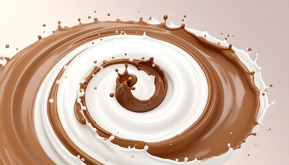 Swirling chocolate and milk splashes in a spiral pattern
