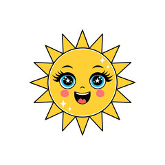 Cute and happy cartoon sun with big sparkly eyes