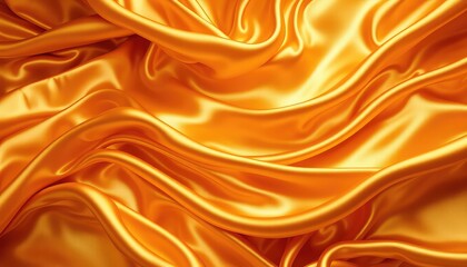 Obraz premium Golden Fabric Close-up Abstract of Flowing Silk or Satin Material Forming Swirling Smooth Shiny Curves and Deep Rich Folds