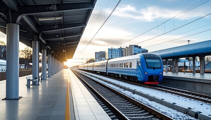 Fototapeta premium Modern train station platform at sunrise
