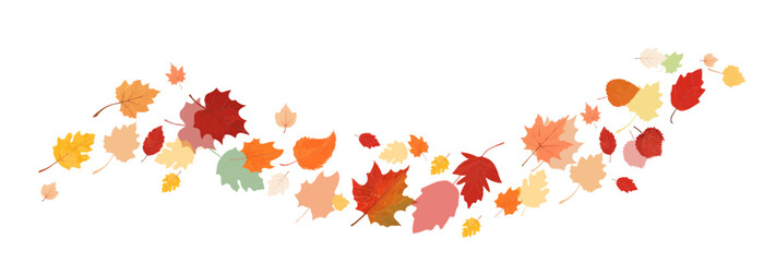 Autumn leaf border. Wave of falling leaves. Leaf fall . Autumn flying leaves . Watercolor leaves in the wind. Autumn leaves seamless border . 