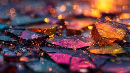 Shattered gems, vibrant colors, and warm light