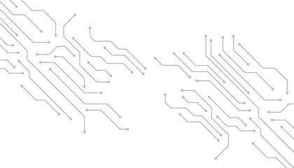 Electronic circuit with empty space on white background. Dots and lines connection circuit design