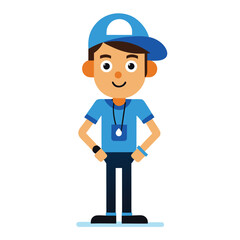 Funny cartoon male construction worker with a clipboard and blue uniform