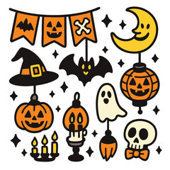 Halloween decoration pumpkin ghost bat skull moon witch hat lantern candle festive