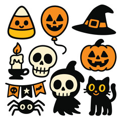 Halloween candy pumpkin balloon witch hat skull candle ghost cat spider festive