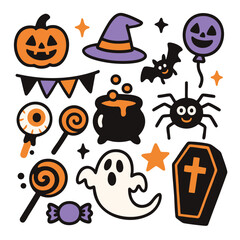 Halloween pumpkin witch hat ghost spider bat coffin cauldron lollipop balloon