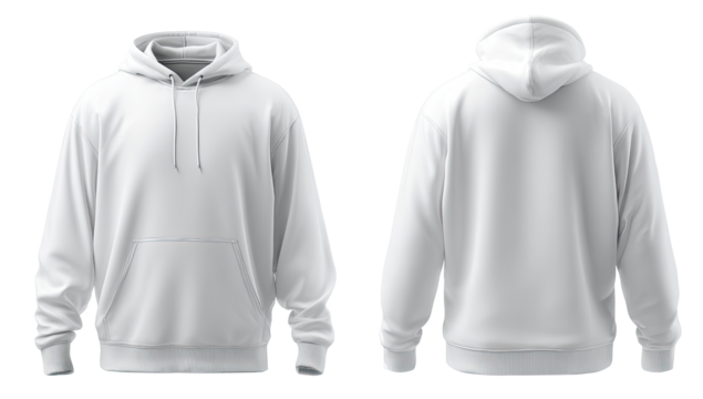Blank white hoodie, front and back views (2)