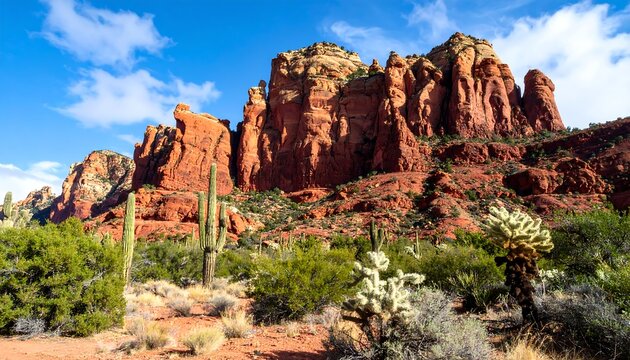 Red rock formations and desert landscape under a vibrant blue sky.  Vast desert landscape with prominent sandstone cliffs