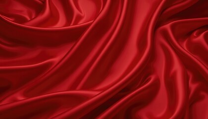 Fototapeta premium Crimson fabric gracefully drapes and folds, catching the light in a dance of shine and shadows, creating a smooth and luxurious surface