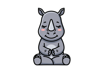 Naklejka premium Adorable cartoon rhino meditating peacefully in a zen yoga pose illustration