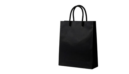 Black Paper Shopping Bag with Rope Handles Luxury Retail Packaging Mockup Isolated