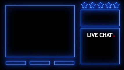 Intermission Stream Overlay Animated, Neon Sign looping facecam and chat for live streaming ,Frame border HUD element. HUD viewfinder.