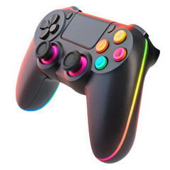 Modern gaming controller with vibrant rgb lighting accents isolated on transparent background