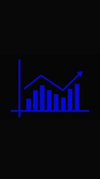 Finance technology chart vertical video. Dynamic blue bar graph animation with simple abstract background. Clean blue bar graph with modern motion graphics for marketing.