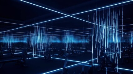 Abstract futuristic gym with neon lines and workout equipment, concept of technology, health and fitness. - Powered by Adobe