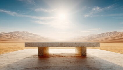 Empty stone bench in a desert landscape