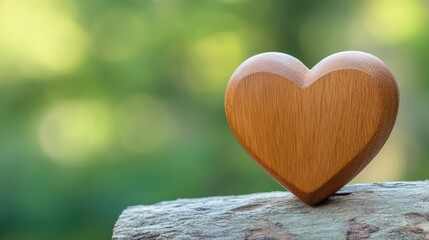 Wooden heart on tree stump, natural background. Potential use stock photo