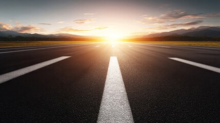 Naklejka premium A serene and clean empty pathway stretches forward, surrounded by lush greenery and bathed in soft natural light,