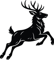 Fototapeta premium Jumping Deer Vector Silhouette – Leaping Stag with Antlers