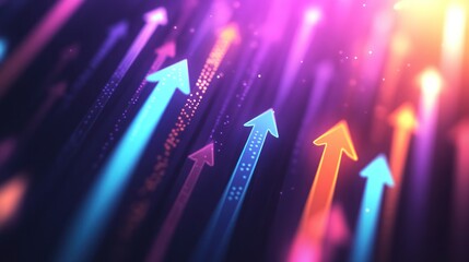 Abstract upward trend graphic, vibrant colorful arrows, digital background, business concept, stock image