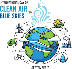 Naklejka premium International day of clean air for blue skies illustration with earth and environmental icons
