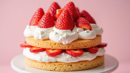 Delicious strawberry cake with layers of cream and fresh strawberries, perfect for celebrations and gatherings