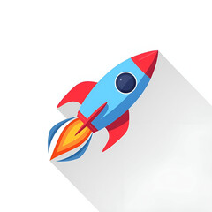 A minimal stylized 3D rocket with vibrant colors and smooth glossy finish.