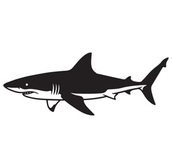 Naklejka premium Silhouetted black and white illustration of a powerful great white shark swimming