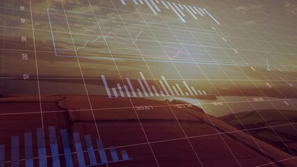 Animation of financial data processing over business people walking - Powered by Adobe