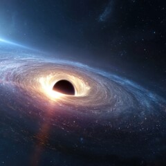 Obraz premium Black Hole Swirling in Space with Stars and Light Distorting Gravity in a Cosmic Phenomenon