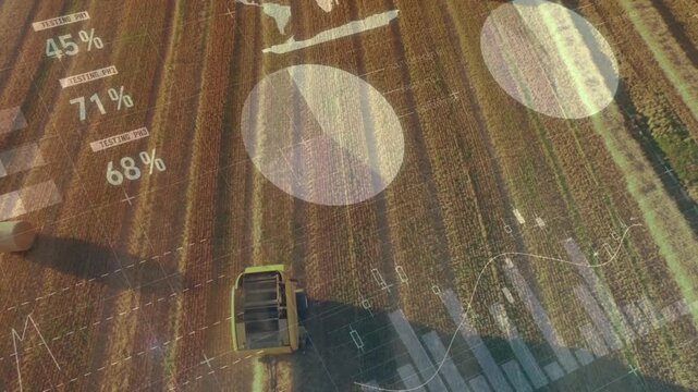Animation of financial data processing over combain in agriculture field