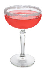 Martini cocktail with sugar in glass on white background
