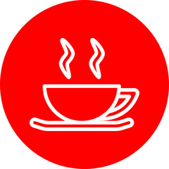 Coffee Cup Vector Line White Circle Red Icon Design