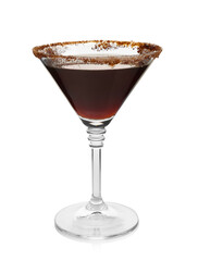 Martini cocktail with sugar in glass on white background